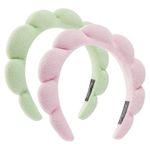 Ztomine Spa Headbands, Set of 2 - Terry Cloth Headband Face Wash Headband Combo Pack - Puffy Makeup Headbands for Face Washing, Mask (Pink + light green)