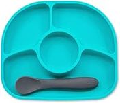 bblüv - Yümi - Silicone Suction Plate & Spoon Set for Baby, Infants and Toddlers, Anti-Spill, Microwave and Dishwasher Safe (Aqua)