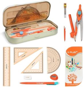 YPLUS Geometry Set for Students, Math Protractor Compass with Rulers Mechanical Pencil, Box of Protactors Kit for Class Supplies and School Kids Toddler - 12 Pcs, Back to School Supplies for Kids