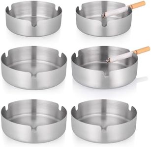 Huiguli 6 Piezas Cenicero de Acero Inoxidable, Ceniceros de Metal para Cigarrillos, Soporte Redondo Portátil de Metal para Interiores y Exteriores Hogar Oficina Patio, Mesa de Balcón, Plata