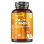 Liposomal Vitamin C Capsules 1000mg - 180 Vegan Capsules (3 Month Supply) - High Strength Ascorbic Acid with Rosehip Extract - Lypospheric Vitamin C - Liposomal VIT C Supplement - Non-GMO