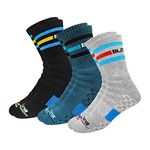 BLITZSOX Hi-Tech Performance Athletic Crew Length Socks (Tennis, Badminton, Running, Gym & Indoor Training), Pack of 3 (Free Size, Grey, Teal, Black)