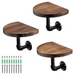 Navaris Industrial Pipe Shelf Set - 3 Small Rounded Wood Shelves with Shelf Brackets - 7.9" x 5.9" Wall-Mounted Wooden Shelving - Size S, Dark Brown