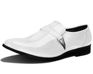 ZZHAP Men's Pointed-Toe Tuxedo Dress Shoes Casual Slip-on Loafer, White, 9.5