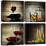 Artscope 4 Pieces Wall Art Canvas Prints - Elegant Wine Glass Picture Painting- Modern Wall Artwork Framed for Bathroom Home Office Decor - 30 x 30 CM