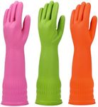 YSLON Rubber Dishwashing Glove Kitchen Cleaning Gloves 3-Pairs,Waterproof Reuseable.(Multicolor,Medium)