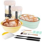 Complete Sourdough Bread Baking Supplies, Sourdough Starter Kit, 24oz Sourdough Starter Jar, 2 Bread Proofing Baskets, Thermometer, Feeding Time Tracker, Metal Scraper, Easy to Clean