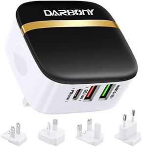 Travel Adapter USB C Fast Charger Plug 50W Universal Travel Adaptor Worldwide PD 20W QC 18W International Power Adapter with UK EU US AUS Multi Plugs for iPhone, Samsung, iPad, Macbook, Android