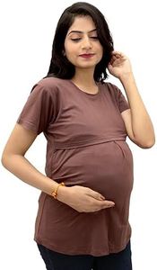 The Starmom Zipless Maternity Tops for Women | Cotton Round Neck Feeding T-Shirt for Easy Nursing & Breastfeeding | Half Sleeve T-Shirt for Pregnant Women | Maternity Top Wear for Mothers