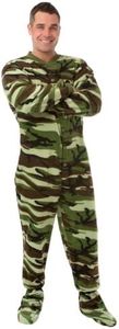 BIG FEET PAJAMA CO. Camouflage Green Camo Micro-Polar Fleece Adult Footed Pajamas Onesie XS