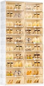JEKO&JEKO 10-Tier Foldable Shoe Storage Box with Magnetic Doors, Large Stackable Shoe Organizer Cabinet for Entryway, Clear Front Door Shoe Boxes Hold Up to 40 Pairs (White)