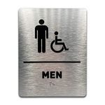 Men Restroom Identification Sign - Wheelchair Accessible, ADA Compliant Bathroom Sign, Raised Icons, Raised Braille, Brushed Aluminum, TCO Inspection Certified (6"W x 8"H) - by GDS