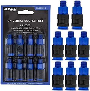 Master Elite Series 8 Piece Universal Air Hose Quick Push Connect Coupler Set with 1/4" NPT Male Threads - Accepts 3 Common Plugs Types, I/M Industrial, T Auto, A ARO - Compressor, Air Tool, Spray Gun