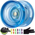 MAGICYOYO K2 Crystal Blue Yoyo for Kids Teen, Kid Beginners Yo-yos, Professional Responsive Yoyo, Finger Spin Yoyos Tricks and More, Yo Yo Ball Plastic with Yo-Yo Bag+ Glove+ 12 Yo-Yos Strings