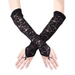 KINBOM Long Lace Gloves, Bridal Gloves for Wedding Fingerless Lace Gloves for Women Tea Party 1920s Costumes Opera Party Masquerade, Elbow Length 15.7inch (Black)