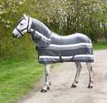 Rhinegold FULL NECK FLEECE RUG, Lightweight Turnout Rugs for Horses - Grey Stripe 6'3"