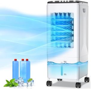 Portable Air Conditioner, 6L Water Tank with 3 Ice Packs, 3-in-1 Evaporative Cooling Humidifier & Fan, 60°Oscillation, 35dB, 60W Energy Efficient, 4 Wheels-Portable Air Cooler for Home/Office