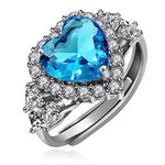 Uloveido Big Heart Cubic Zirconia Ring Adjustable Platinum Plated Crystal Heart Party Love Statement Rings for Women (Blue)