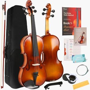 Kmise Teacher Approved 3/4 Size Violin Starter Kit for Adults Beginners Students, High Density Ebony Acoustic Violins, Fiddle Bundle with Case, Bow, Rosin, Strings, Shoulder Rest & Guide