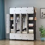 HOMIDEC Portable Wardrobe 20 Cube Closet with 3 Clothes Hanging Rails, 14"x18" Deeper Cube Combination Armoire Space Saving Modular Cabinet Storage Organizer for Bedroom Clothes Shoes Toys