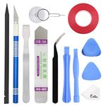 EMiEN Professional Opening Pry Tool Repair Kit with Dual Side Tape Adhesive for Repairing iPhone iPad MacBook Cell Phone Tablet Laptop,Including Spudgers,Anti-Static Tweezers,Precision Knife Set