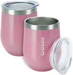 BJPKPK 2 pcs 12oz Insulated Wine Tumbler, 12oz Insulated Wine Tumbler with Lid,Unbreakable Stainless Steel Wine Glasses, Insulated Tumbler for Home & Outdoor, Shimmer-Light Pink