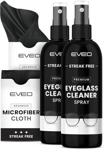 EVEO Eyeglass Cleaner Spray - No Streaks Technology with Microfiber Cleaning Cloth- Glasses Cleaning Kit - Glasses Cleaner Spray with Lens Cleaner Cloth - Screen & Eye Glasses Kit - 8oz (4ozx2)
