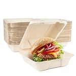 HAAGO - 90 Premium Large Disposable Takeaway Clamshell Burger Boxes, Biodegradable, Eco-Friendly & Compostable, Sugarcane Fries Box for Hot & Cold Food - 20cm - for Festivals, Street Food, BBQs