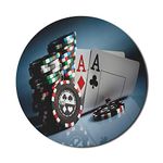 Lunarable Poker Tournament Mouse Pad for Computers, Gambling Chips and Pair Cards of Aces Casino Wager Games Hazard Print, Round Non-Slip Thick Rubber Modern Gaming Mousepad, 8" Round, Red Blue