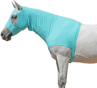 Gallopoff Horse Slinky Hood with Zipper, Stretch Spandex Sleazy Hood for Mane Protection, Breathable Horse Neck Cover for Show Prep, Braids Saver, Sleek Grooming Under Blanket Use Turquoise Large
