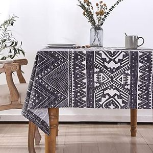 Anaado Black Table Cloth for Dining Table, Cotton Tablecloth Rectangle, Farmhouse Tablecloths for Parties, Dinning, Christmas Decorations, Kitchen (Black & Grey, 55x86)