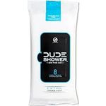 DUDE Shower Body Wipes 8 Count Pack Unscented Naturally Soothing Aloe and Hypoallergenic, Portable Travel-Sized Individual Soothing Cleansing Cloths for Men