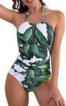 B2prity Women's Slimming One Piece Swimsuits Tummy Control Bathing Suit Halter Swimwear for Big Busted Curvy Woman, A-19, Medium