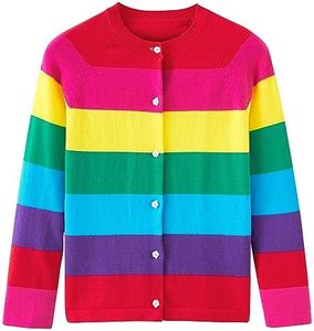 Girls' Rainbow Cardigan Sweaters Cotton Long Sleeve School Uniform Rainbow 2, 9-10Y