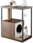 Maxmass Cat House Side Table, Wooden Kitten Tower with Condo, Detachable Cushion, Scratching Post & Mat and Anti-Tipping Kit, Cats Furniture End Table for Living Room Bedroom (Brown, 60x36x66cm)