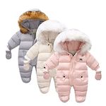 SRTUMEY Winter Coat Romper Clothes for 12-18 Months Baby Girls Boys Sweater Coat Winter Thick Warm Hooded Coats Jacket Jumpsuit Snowsuit Playsuit Romper Snow Wear Girl Bib Snow Pants Beige