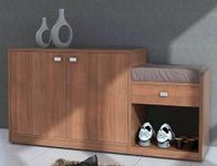 DesignFit Engineered Wood Shoe Cabinet with 1 Drawer Storage and Cushion Seat Wooden Shoe Rack for Home and Office (Brown Finish)