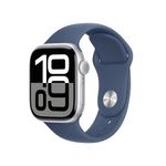 Apple Watch Series 10 GPS 42 mm Smartwatch with Silver Aluminium Case with Denim Sport Band - S/M. Fitness Tracker, ECG App, Always-On Retina Display, Water Resistant