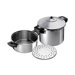 Kuhn Rikon Pressure Cooker Set, 4L and 6L (24cm) Duromatic Inox Food Steamers with Side Grips. Multi Cooker Hotpot with Auto Lock Lid. Stainless Steel Pot – 10 Year Kuhn Rikon Cookware Guarantee