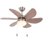 HOMCOM Ceiling Fan with Light, 76cm Flush Mount LED Ceiling Fan Light with 6 Reversible Blades, Pull-Chain Switch, for Bedroom Living Room, Walnut Brown