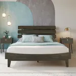 Bme Caden Queen Bed Frame and Adjustable Headboard, 15 Inch Mid Century Retro Style - Solid Acacia Wood - No Box Spring Needed - 12 Strong Wood Slat Support - Easy Assembly - Charcoal Mocha