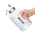 Water Bottle, 1.5 Litre Water Bottle with Straw and Handle BPA-Free, Daily Water Intake Bottle with Time Markings Tracker to Remind the Drinking Time, Ideal for Gym Office Hydration