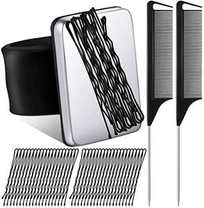 Magnetic Silicone Wrist Strap Bracelet Magnetic Bobby Pin Hair Clips Bracelet Magnetic Wrist Sewing Pincushion with 2 Hair Parting Comb, 72 Pieces Hairpins for Quilting Sewing Pin Hair Clip (Black)