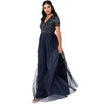 Maya Deluxe Women's Ladies Dress for Wedding Guest Plus Size Empire High Waist Sequins Short Sleeve Evening Bridesmaid, Navy, 20