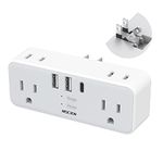 Mscien 2 Prong to 3 Prong Outlet Adapter, US to Japan Plug Adapter with 3 USB, Multi Plug Outlet Extender, 6 Outlets with Hidden Plug, Travel Plug Adapter USA to Japanese Philippines, Type A