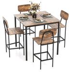 Tangkula Counter Height Dining Table Set, Bar Table and Chairs, Pub Table and Chairs Set of 4, Space-Saving Dinette Set for Breakfast Nook (Rustic Brown)