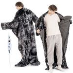 Bearhug Wearable Heated Blanket with Foot Pockets & Sleeves 50" x 70"+18" - Faux Fur & Sherpa, Heated Snuggle Blanket for Bed & Sofa, 6 Heating Levels, 4H Auto-Off, ETL Certified, Machine Washable