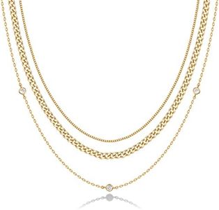 PAVOI 14K Gold Plated Dainty Layering Necklaces for Women | Snake Chain, Curb Link, Paperclip Layered Chains | Trendy Layering Necklace, Diamond Station, Yellow Gold, Cubic Zirconia