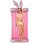 POZA Inflatable Pink Bunny Water Hammock - Luxurious Pool Float Lounger Filled With Silver Confetti, 4-IN-1 Exercise Saddle, Lounge Chair, Hammock, & Drifter, Great for Beach & Swimming Pool - 56"x30"