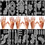 10 Sheets Tattoo Stencils Set, Hand Temporary Tattoo Temples, Reusable Indian Arabian Tattoo Stickers Stencils Body Art for Women Girls Hands